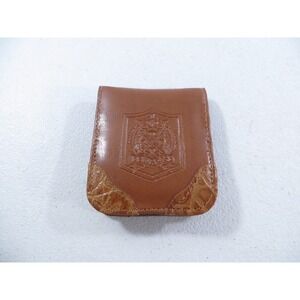 Vintage Brown Leather Belle Rose Heraldry W/ Crest Lined Coin Purse Holder Pouch